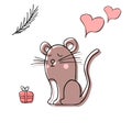 Cute illustration with a handmade mouse with a New Year s gift Royalty Free Stock Photo