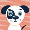 Cute illustration head puppy for kids. Nursery funny dog. Character for print on pink background Royalty Free Stock Photo