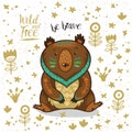 Cute illustration indian bear with text be brave