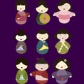 Cute illustration of japan dolls, vector kokeshi dolls