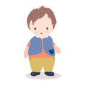 Cute illustration of kawaii little boy character with waistcoat and brown hair