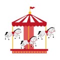 A cute illustration of a merry go round. A carousel with three white horses. Royalty Free Stock Photo