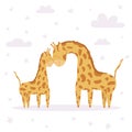 Vector illustration for a poster of mom and baby giraffe Royalty Free Stock Photo