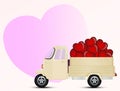 Illustration of pickup truck carrying love