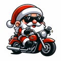 Santa Claus Riding a Classic Red Motorcycle in a Fun and Playful Holiday Scene Royalty Free Stock Photo
