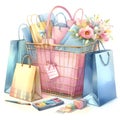 Shopping basket and bags