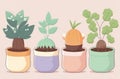 Cute illustration small plant in pots colorful color background