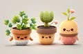 Cute illustration small plant in pots colorful color background