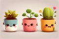 Cute illustration small plant in pots colorful color background