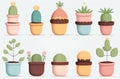 Cute illustration small plant in pots colorful color background