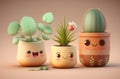 Cute illustration small plant in pots colorful color background