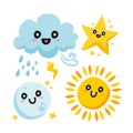 Cute illustration of sun, moon, star, cloud and moon. vector set with cartoon style Royalty Free Stock Photo