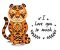 Cute illustration tigers with text I love you so much