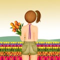 Illustration of woman in the tulip fields