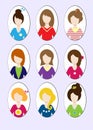 Cute illustrations of beautiful young girls with various hair style. Vector Royalty Free Stock Photo