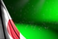 Wonderful national holiday flag 3d illustration - photo of Japan flag hangs diagonal on green with bokeh and free space for text