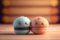 Cute image of the macaroon makaroon characters full of love and happiness. Abstract picture of romantic dinner. Food Character