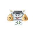 A cute image of professional office copier cartoon character holding money bags