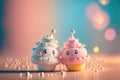 Cute image of the zephyr marshmallow characters full of love and happiness. Abstract picture of romantic dinner. Food Character