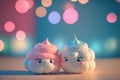 Cute image of the zephyr marshmallow characters full of love and happiness. Abstract picture of romantic dinner. Food Character