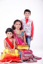 Cute Indian brother and sister celebrating raksha bandhan festival ,