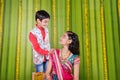 Cute Indian brother and sister celebrating raksha bandhan festival ,