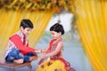 Cute Indian child brother and sister celebrating raksha bandhan festival Royalty Free Stock Photo