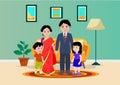The cute Indian family illustraion