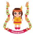 Cute Indian girl in maple leaves wreath and ribbon