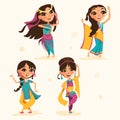 Cute indian kids, girls in traditional indian clothes set, collection Royalty Free Stock Photo