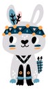 Cute indian rabbit with decorative feather band. Tribal mascot