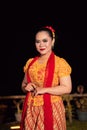 Cute Indonesian woman with red lips and a red scarf wearing a traditional Sundanese dress called kebaya Royalty Free Stock Photo