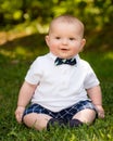 Cute infant baby boy wearing a bow tie