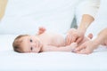 Cute infant lying in bed Royalty Free Stock Photo