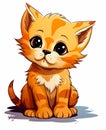 Cute inquisitive ginger kitten with big eyes. Cartoon style. Close-up. Royalty Free Stock Photo