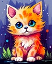 Cute inquisitive ginger kitten with big eyes. Cartoon style. Close-up. Royalty Free Stock Photo
