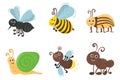 Cute insect characters, bug worm, beetle flat. Royalty Free Stock Photo