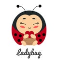 Cute insect ladybug with heart, cartoon character vector illustration Royalty Free Stock Photo