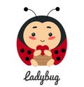 Cute insect ladybug with heart, cartoon character vector illustration Royalty Free Stock Photo