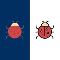 Cute, Insect, Ladybug, Nature, Spring  Icons. Flat and Line Filled Icon Set Vector Blue Background Royalty Free Stock Photo