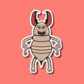 Cute Insect Sticker With Evil Termite Cartoon. Pink Background.