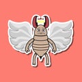 Cute Insect Sticker With Sad Angel Termite Cartoon. Pink Background.