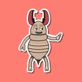 Cute Insect Sticker With Salivating Termite Cartoon. Pink Background.