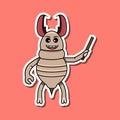 Cute Insect Sticker With Teaching Termite Cartoon. Pink Background.