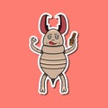 Cute Insect Sticker With Termite Cartoon. Pink Background.