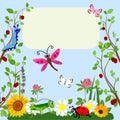 Cute insects Animal cartoon in grass and flowers. Vector illustration.