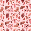Cute internal human oragans pattern or wallpaper or background in childish cartoon style for hospital