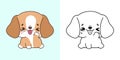 Cute Isolated Beagle Dog Illustration and For Coloring Page. Cartoon Clip Art Doggy. Royalty Free Stock Photo