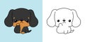 Cute Isolated Dachshund Dog Illustration and For Coloring Page. Cartoon Clip Art Puppy. Isolated Vector Illustration of