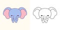 Cute Isolated Elephant Clipart Illustration and Black and White. Funny Isolated Baby Animal. Isolated Vector